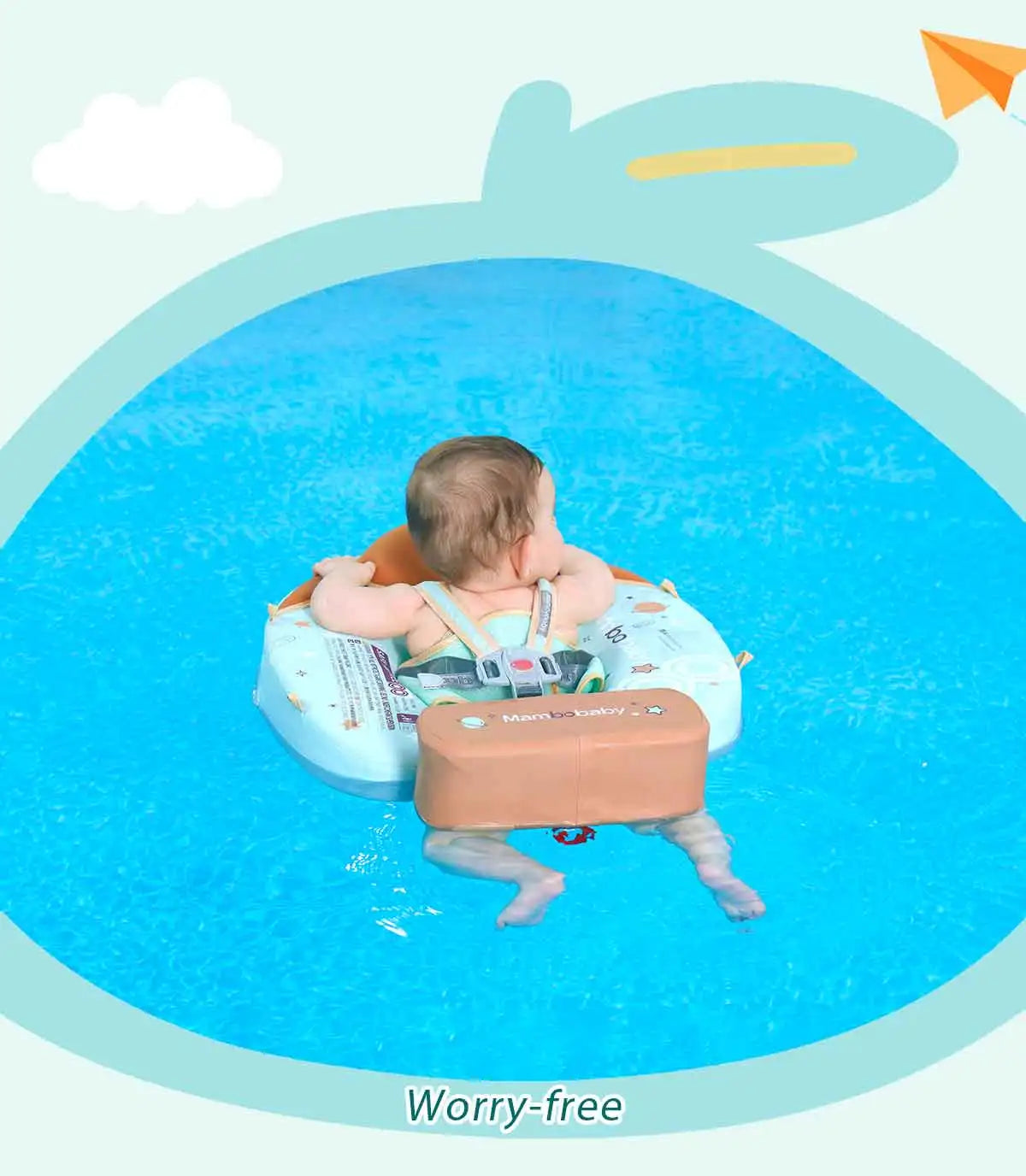 Mambobaby Baby Foldable Float Inflatable Free with Sun Canopy Safe Crotch Strap Pool Swim Ring Swim Tube Pool Float Water Circle
