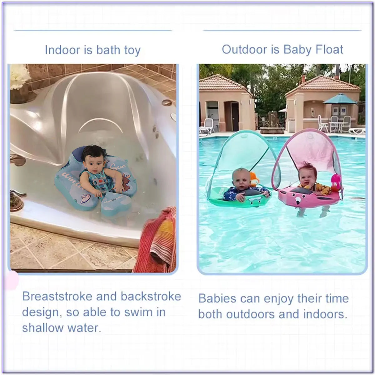 2024 New Mambobaby Animals Float Non-Inflatable Solid Baby Swimming buoy Water Trainer Infant Pool Floator Swim Ring with Canopy