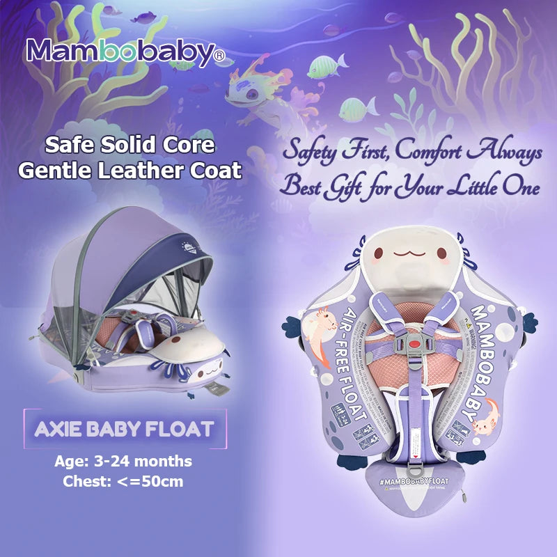 Mambobaby Float Axie Baby Pool Float: Safe & Comfortable Swim Trainer for Infant & Toddler, Non-Inflatable, UV Protection Canopy