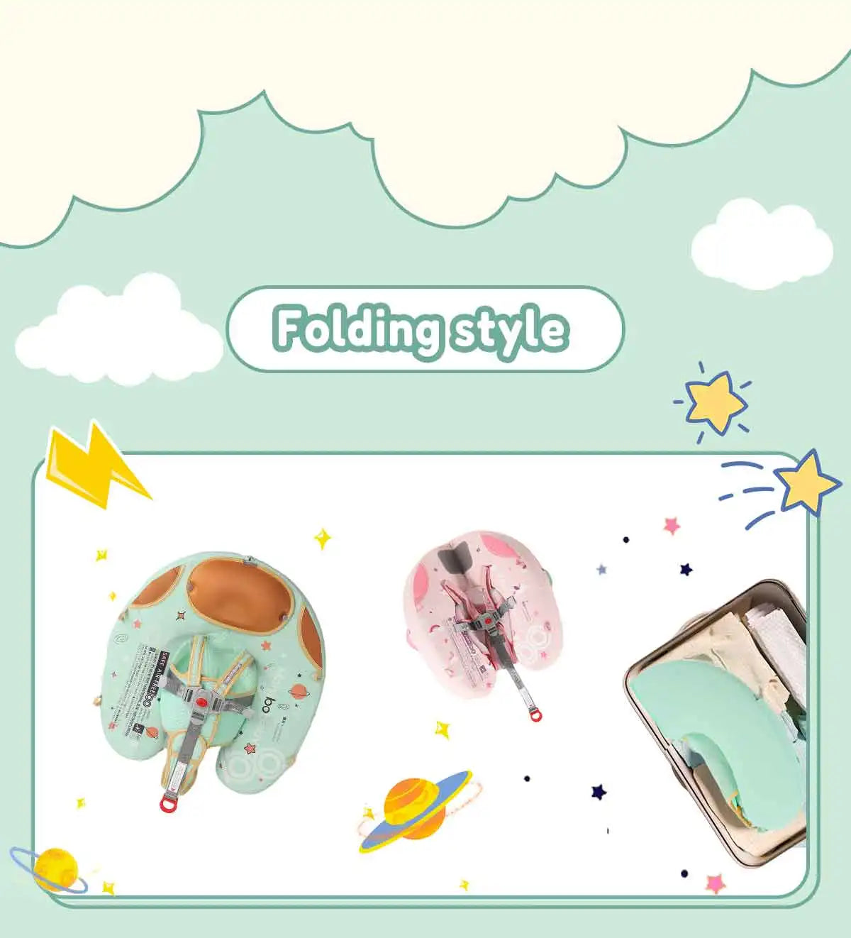 Mambobaby Baby Foldable Float Inflatable Free with Sun Canopy Safe Crotch Strap Pool Swim Ring Swim Tube Pool Float Water Circle