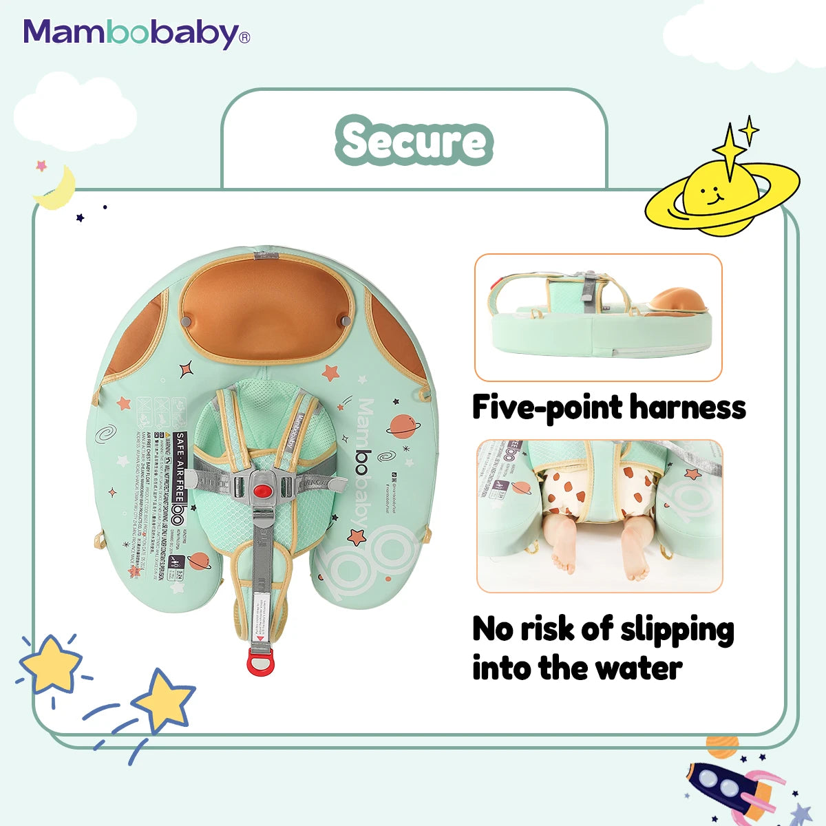 Mambobaby Baby Foldable Float Inflatable Free with Sun Canopy Safe Crotch Strap Pool Swim Ring Swim Tube Pool Float Water Circle