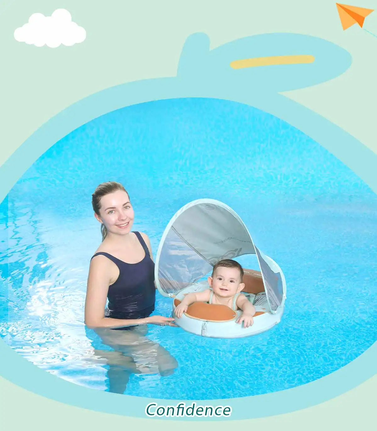Mambobaby Baby Foldable Float Inflatable Free with Sun Canopy Safe Crotch Strap Pool Swim Ring Swim Tube Pool Float Water Circle