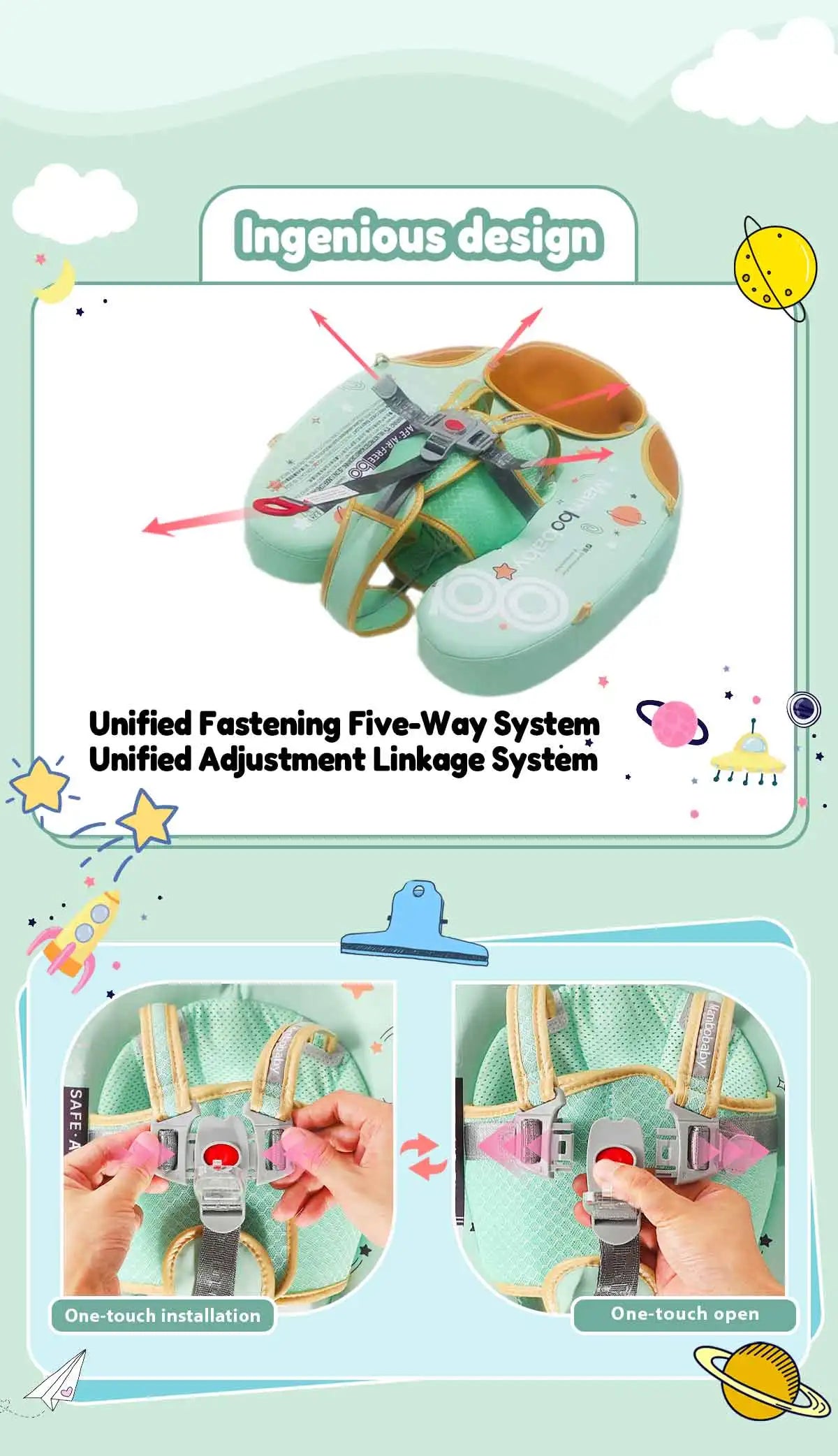 Mambobaby Baby Foldable Float Inflatable Free with Sun Canopy Safe Crotch Strap Pool Swim Ring Swim Tube Pool Float Water Circle