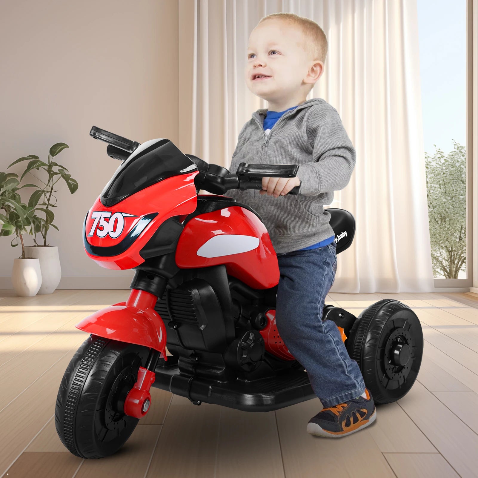 Kids Electric Tricycle Kids Motorcycle Ride-on Car Toy 3-Wheel Battery Powered Motorbike For Kids 1-6 Years Old Front Headlight