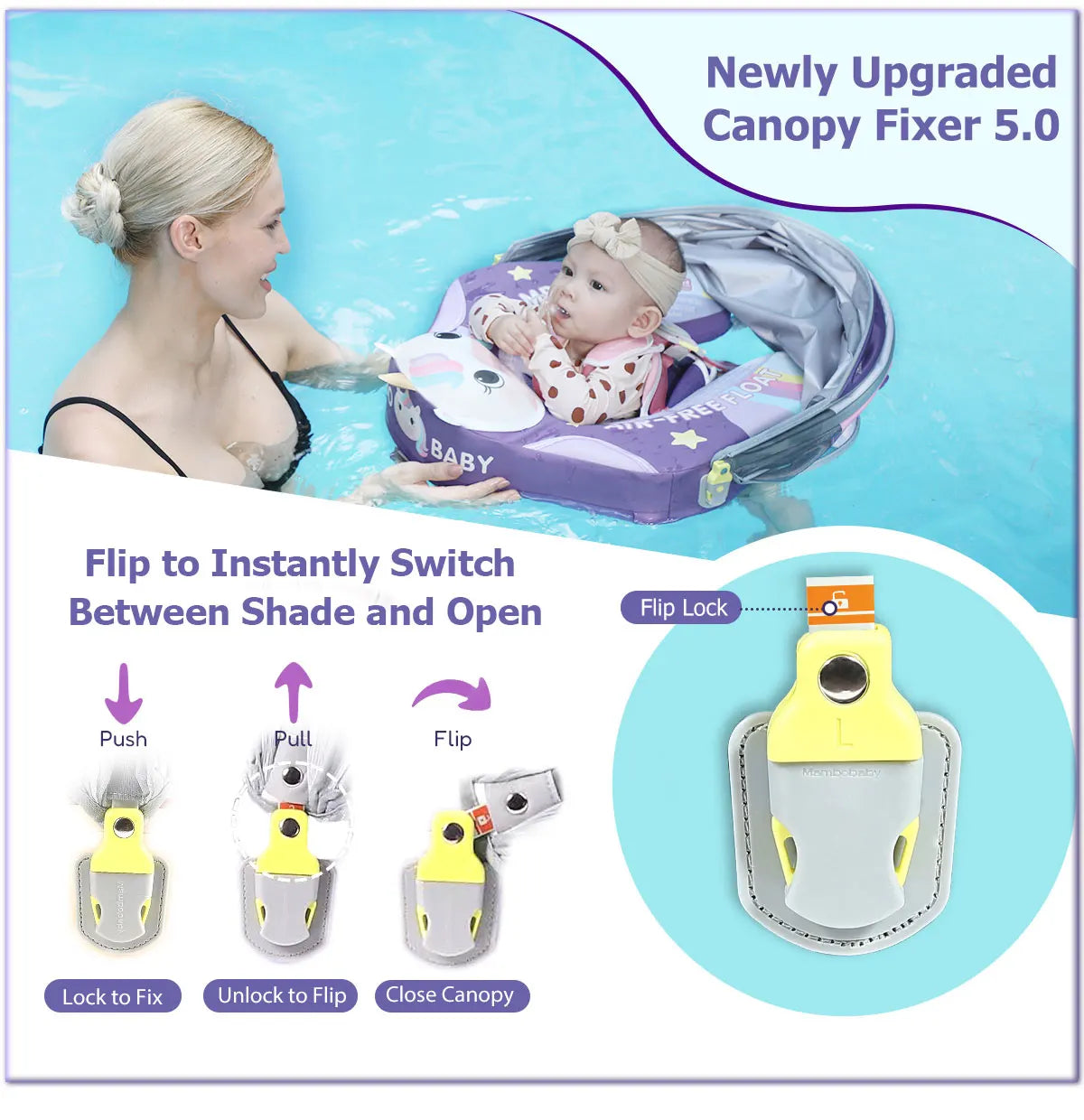 Mambobaby Float Safe Solid Core ST-Unicorn B503-143-W-Z Comfort Always: Skin-friendly Coat Baby Swimming Ring Toddler Pool Float