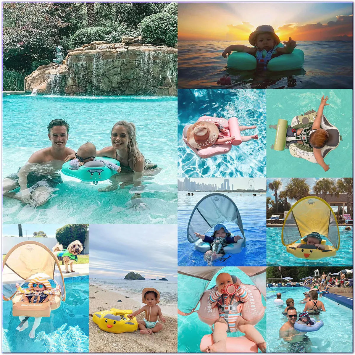 2024 New Mambobaby Animals Float Non-Inflatable Solid Baby Swimming buoy Water Trainer Infant Pool Floator Swim Ring with Canopy