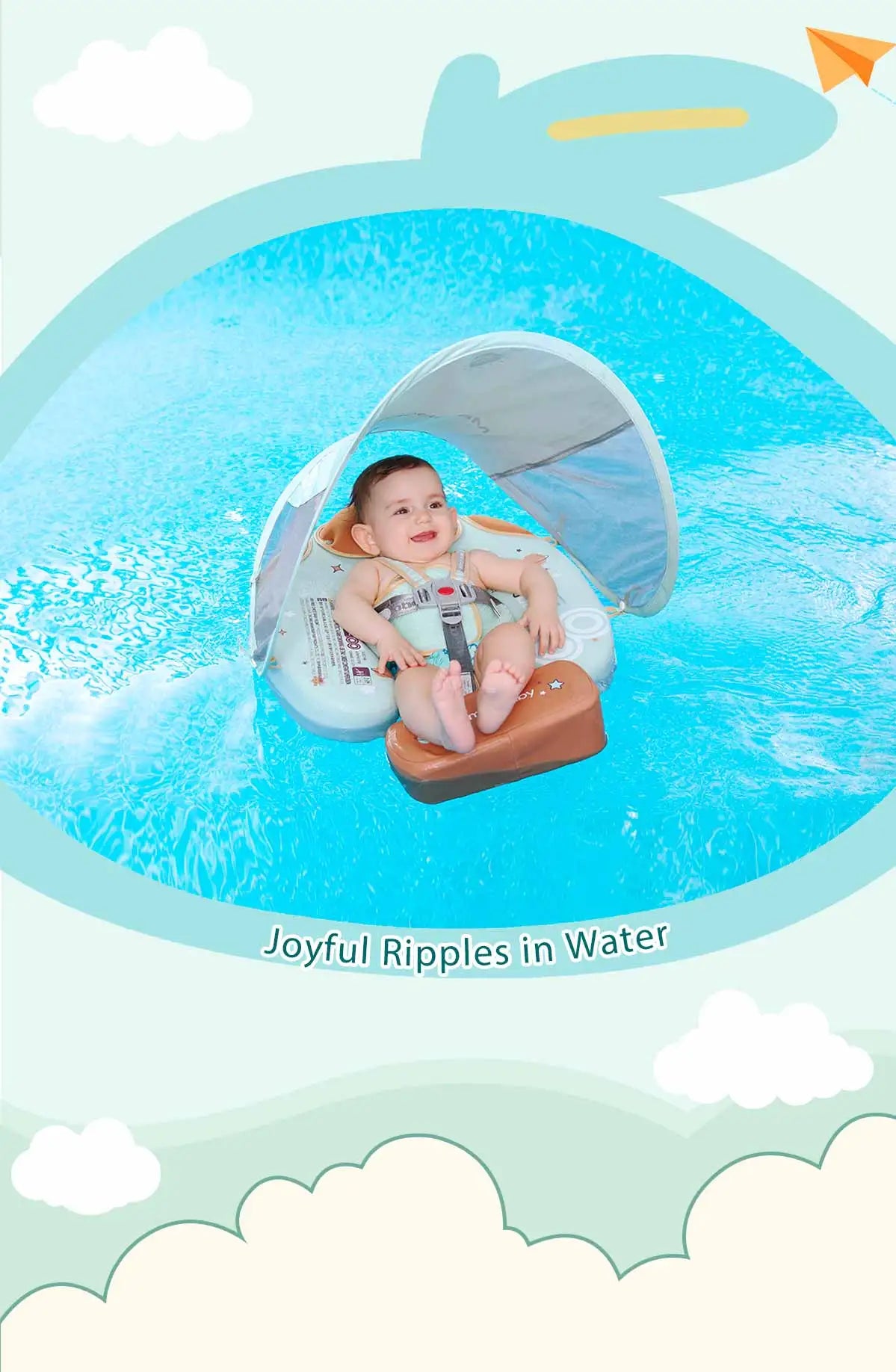 Mambobaby Baby Foldable Float Inflatable Free with Sun Canopy Safe Crotch Strap Pool Swim Ring Swim Tube Pool Float Water Circle