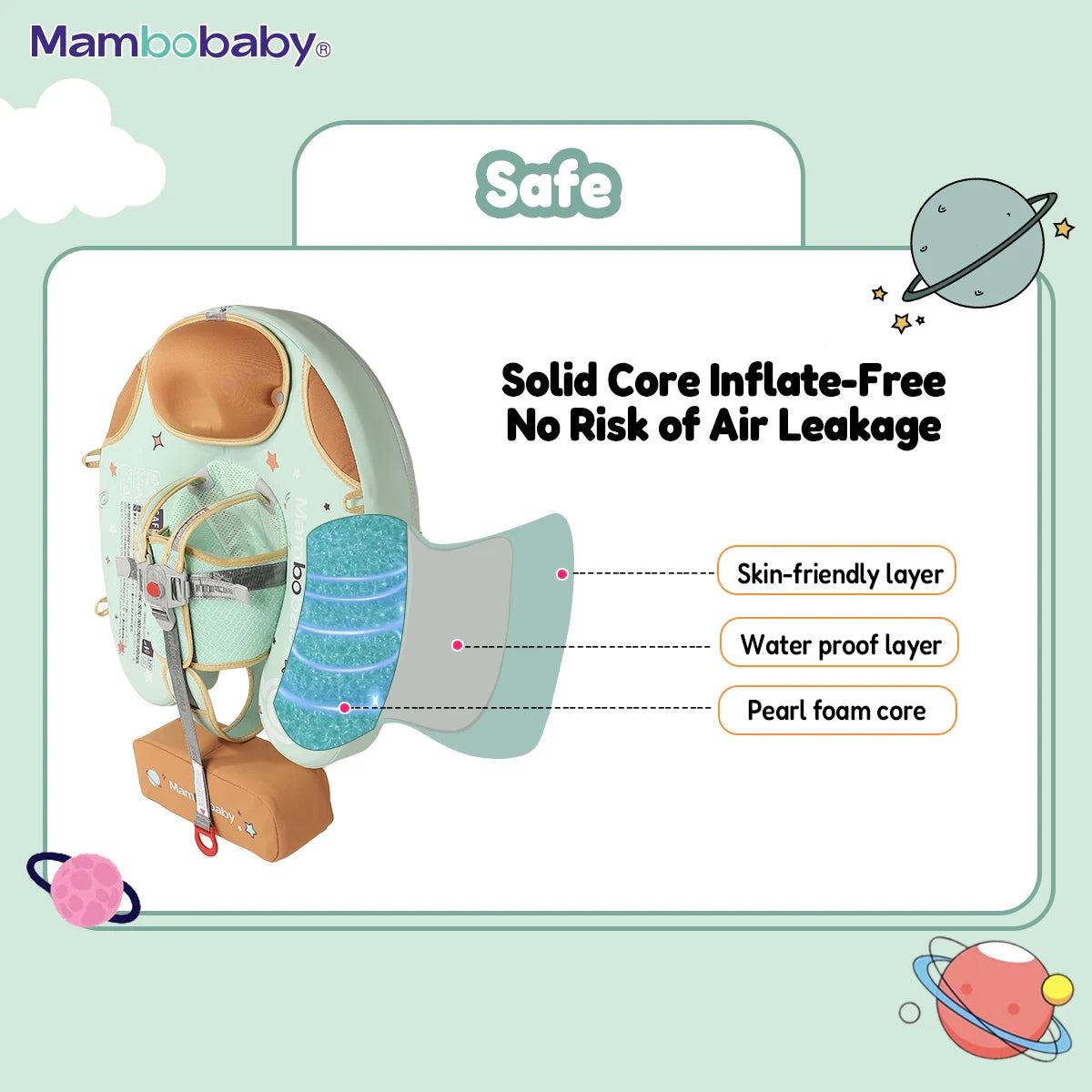 Mambobaby Baby Foldable Float Inflatable Free with Sun Canopy Safe Crotch Strap Pool Swim Ring Swim Tube Pool Float Water Circle