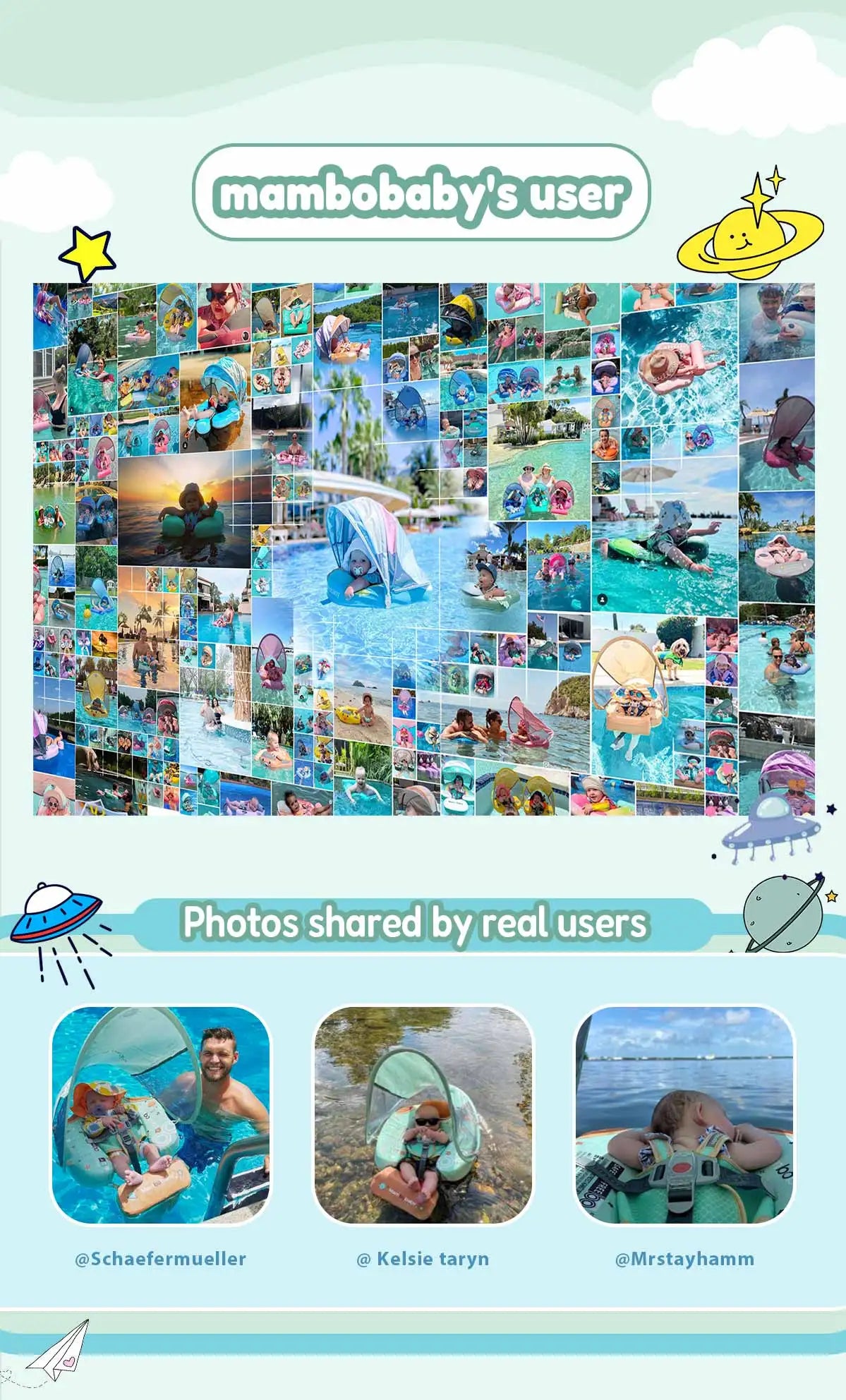 Mambobaby Baby Foldable Float Inflatable Free with Sun Canopy Safe Crotch Strap Pool Swim Ring Swim Tube Pool Float Water Circle