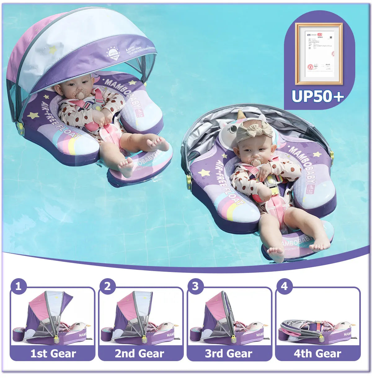 Mambobaby Float Safe Solid Core ST-Unicorn B503-143-W-Z Comfort Always: Skin-friendly Coat Baby Swimming Ring Toddler Pool Float