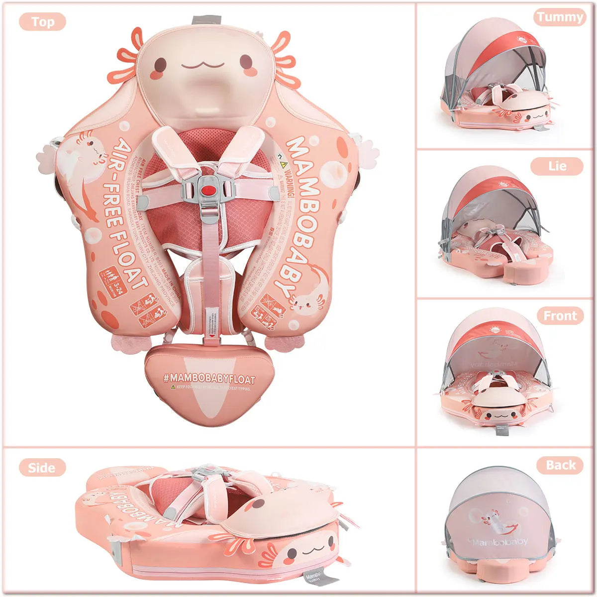 Mambobaby Float Axie Baby Pool Float: Safe & Comfortable Swim Trainer for Infant & Toddler, Non-Inflatable, UV Protection Canopy