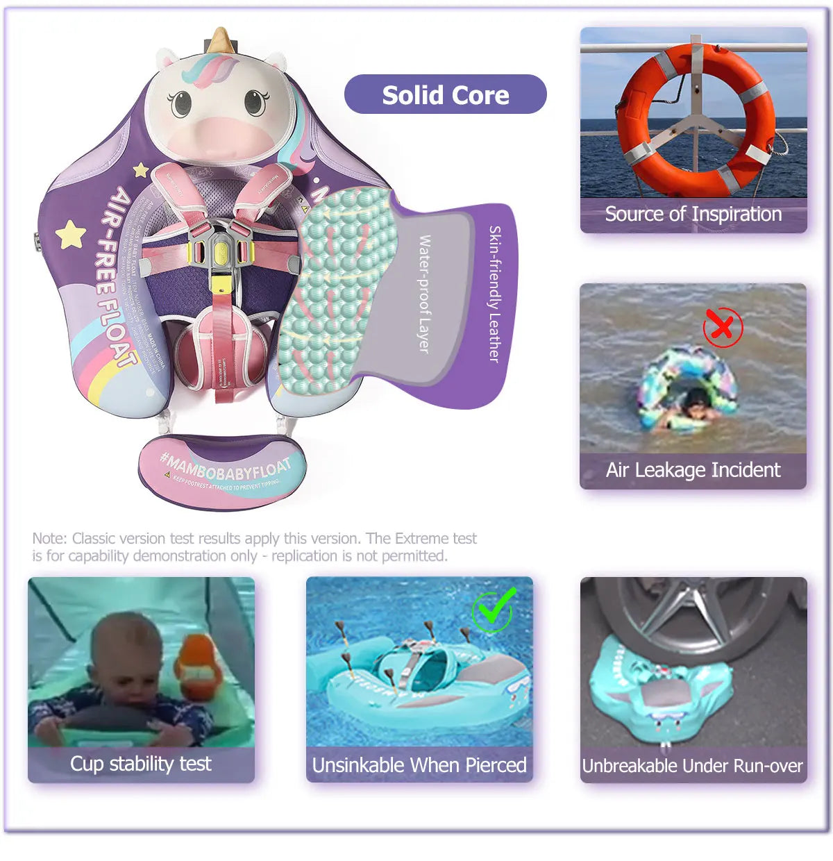 Mambobaby Float Safe Solid Core ST-Unicorn B503-143-W-Z Comfort Always: Skin-friendly Coat Baby Swimming Ring Toddler Pool Float
