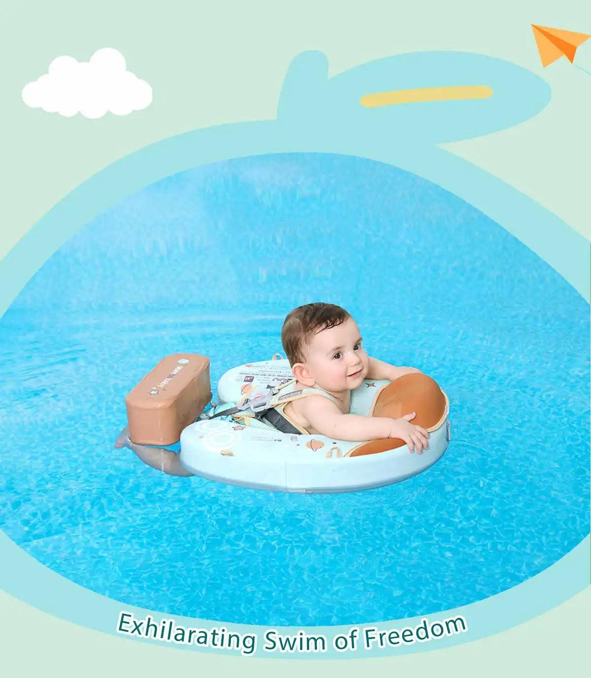 Mambobaby Baby Foldable Float Inflatable Free with Sun Canopy Safe Crotch Strap Pool Swim Ring Swim Tube Pool Float Water Circle