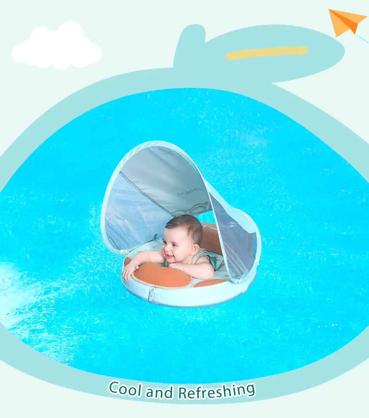 Mambobaby Baby Foldable Float Inflatable Free with Sun Canopy Safe Crotch Strap Pool Swim Ring Swim Tube Pool Float Water Circle