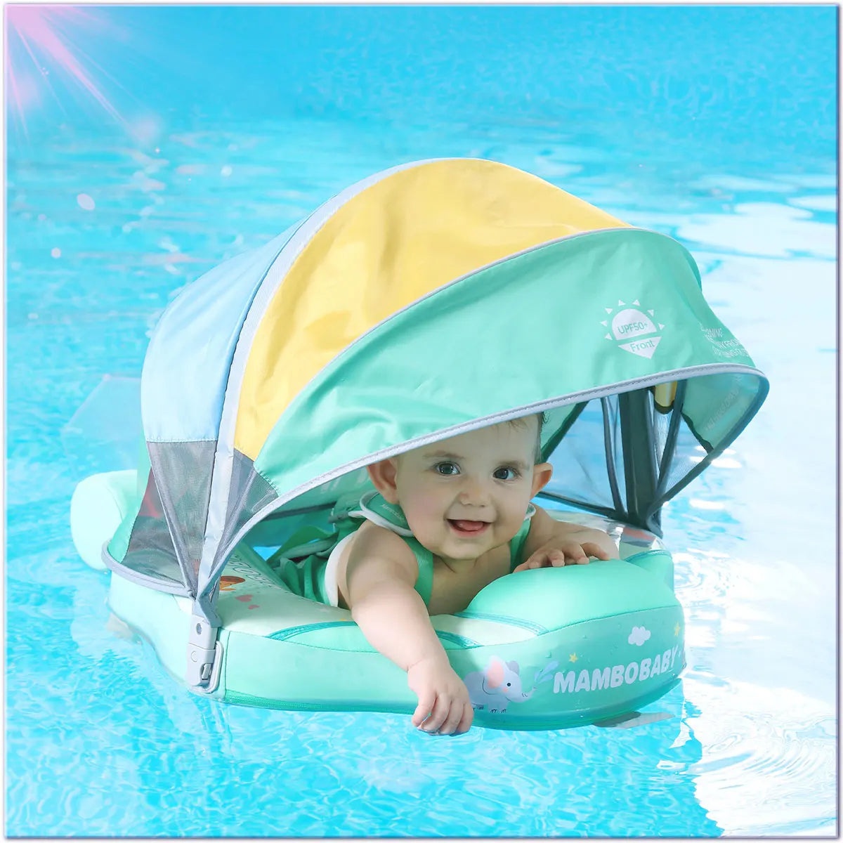 2024 New Mambobaby Animals Float Non-Inflatable Solid Baby Swimming buoy Water Trainer Infant Pool Floator Swim Ring with Canopy