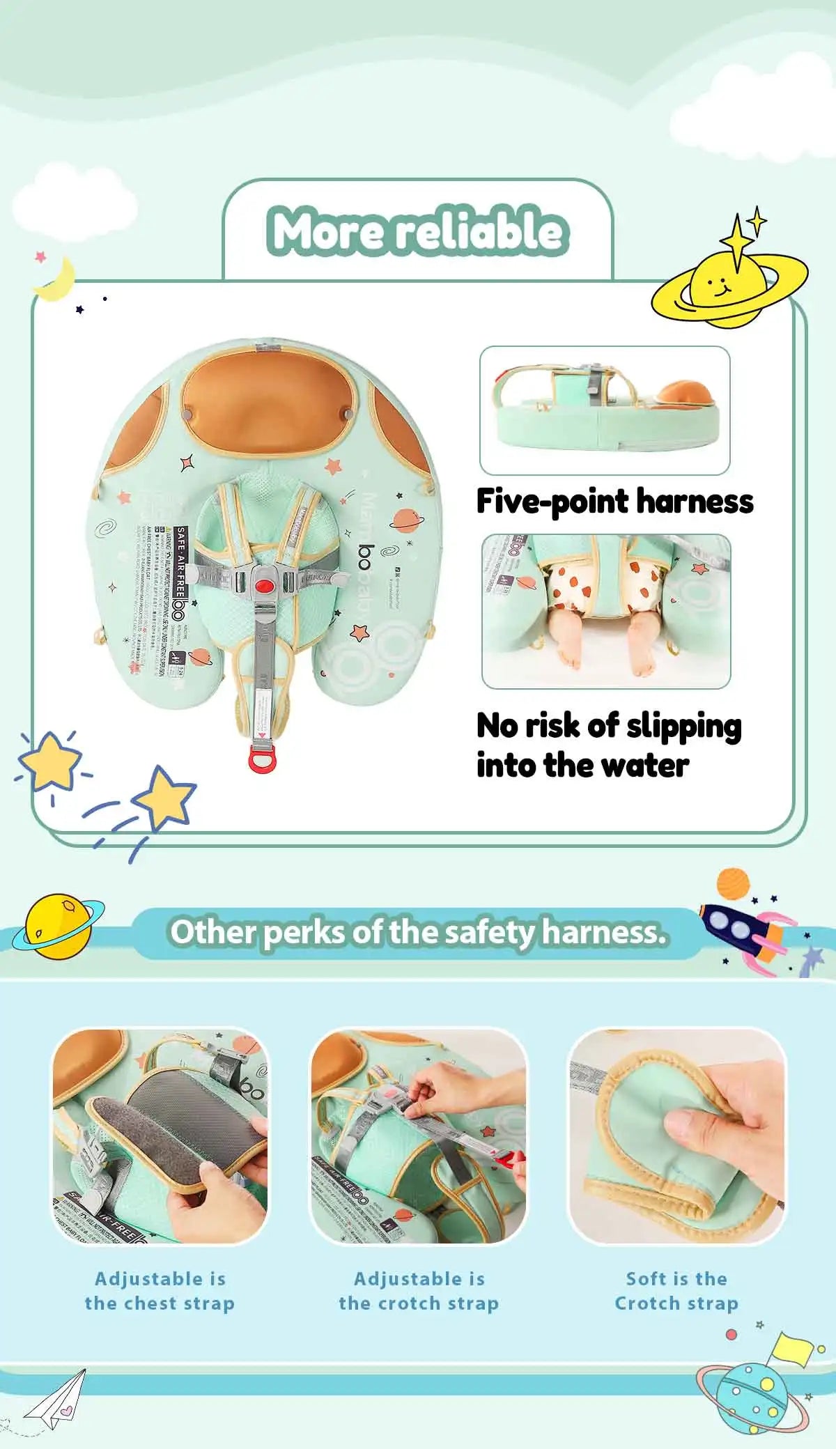 Mambobaby Baby Foldable Float Inflatable Free with Sun Canopy Safe Crotch Strap Pool Swim Ring Swim Tube Pool Float Water Circle