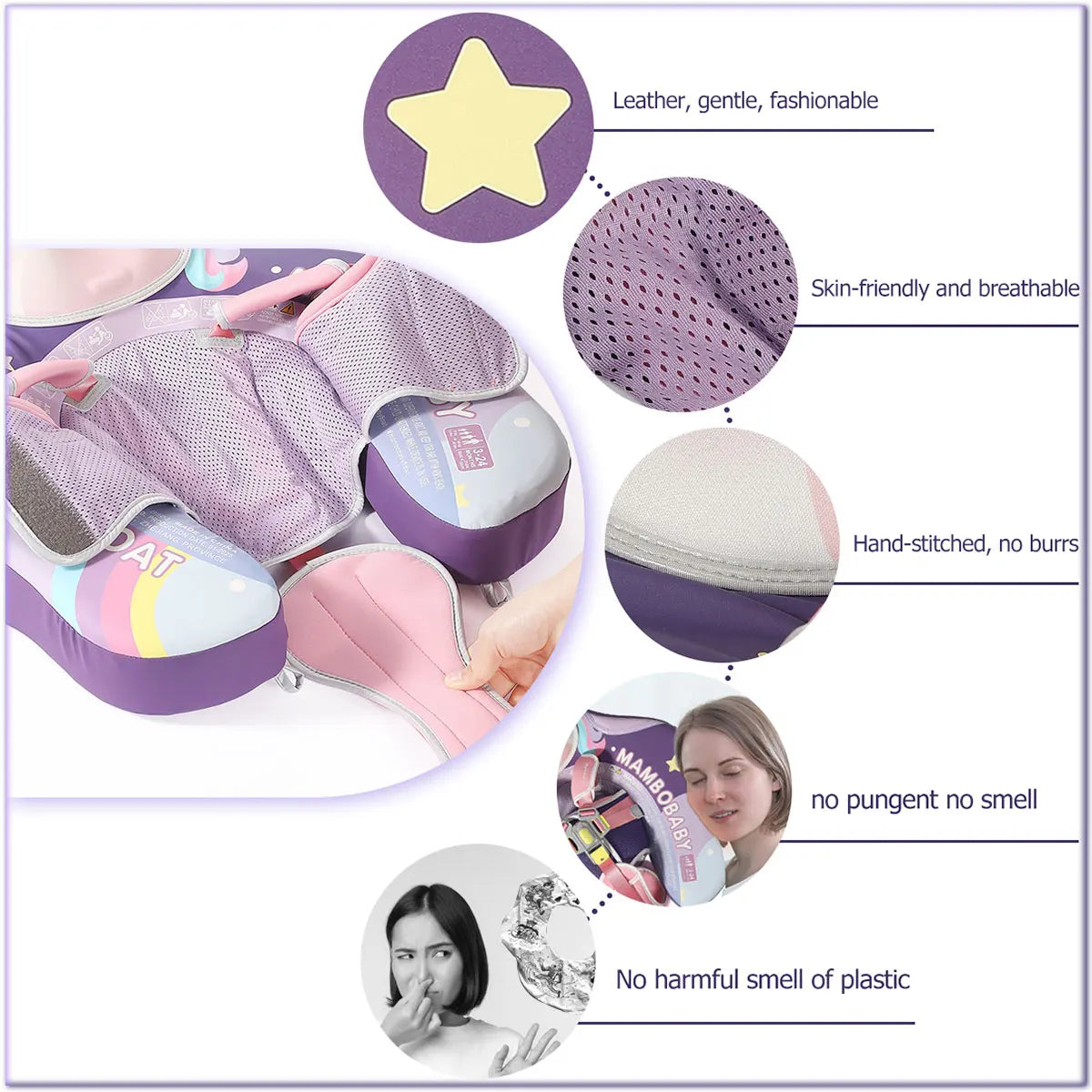 Mambobaby Float Safe Solid Core ST-Unicorn B503-143-W-Z Comfort Always: Skin-friendly Coat Baby Swimming Ring Toddler Pool Float
