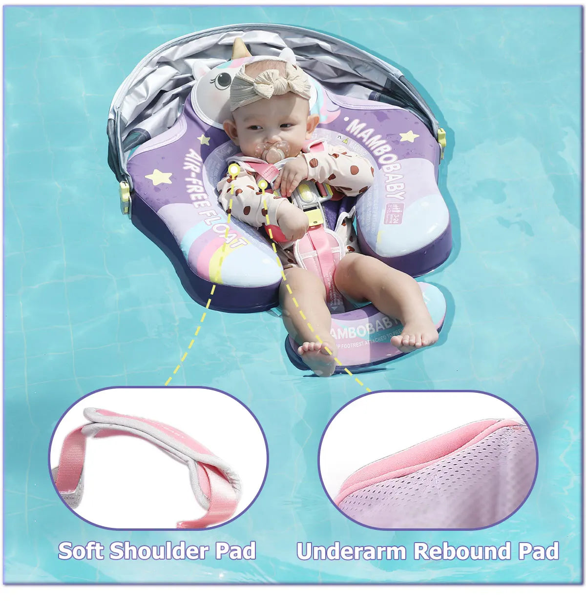 Mambobaby Float Safe Solid Core ST-Unicorn B503-143-W-Z Comfort Always: Skin-friendly Coat Baby Swimming Ring Toddler Pool Float