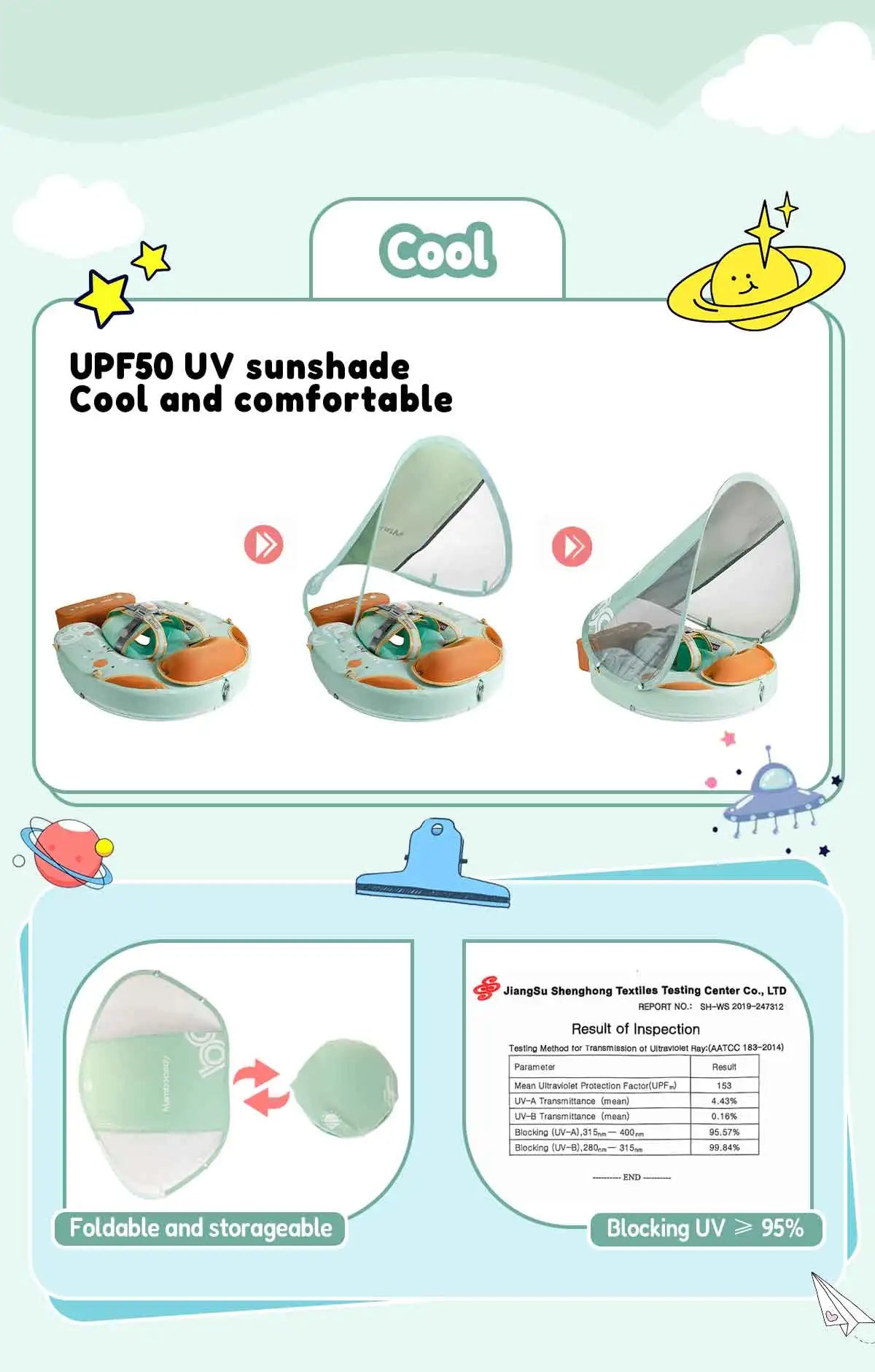 Mambobaby Baby Foldable Float Inflatable Free with Sun Canopy Safe Crotch Strap Pool Swim Ring Swim Tube Pool Float Water Circle
