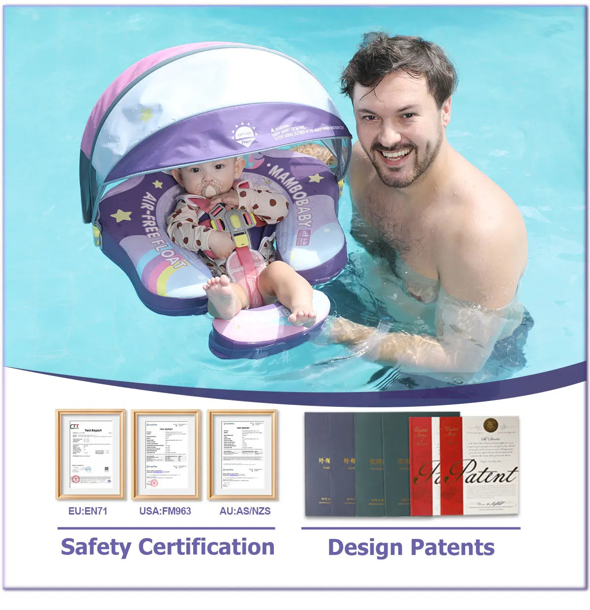 Mambobaby Float Safe Solid Core ST-Unicorn B503-143-W-Z Comfort Always: Skin-friendly Coat Baby Swimming Ring Toddler Pool Float