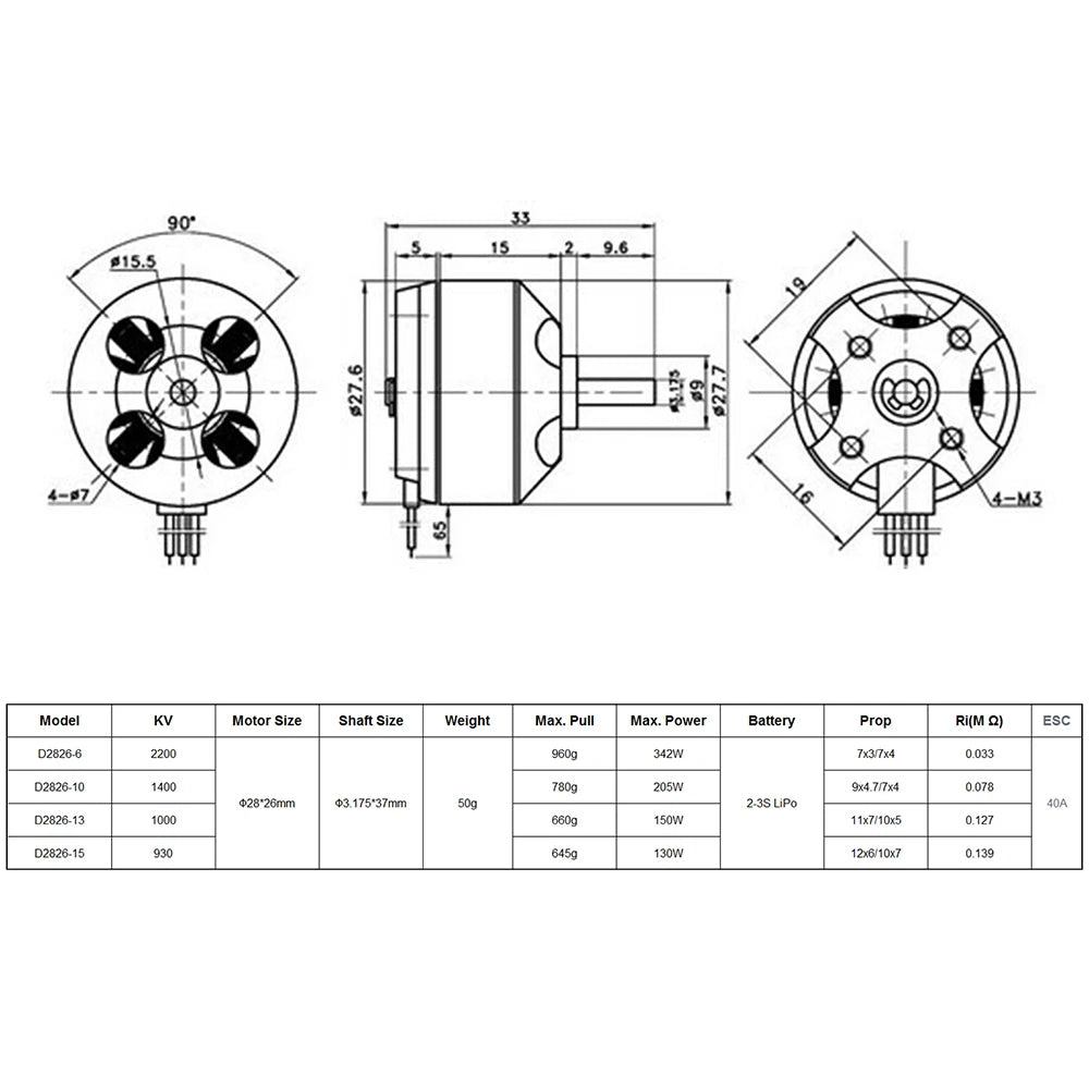 9imod Brushless Motor 2-3/4/5S D2830 D2826 D3548 D3542 D3536 D3530 For RC Mini Multicopters Plane Fixed-wing Aircraft