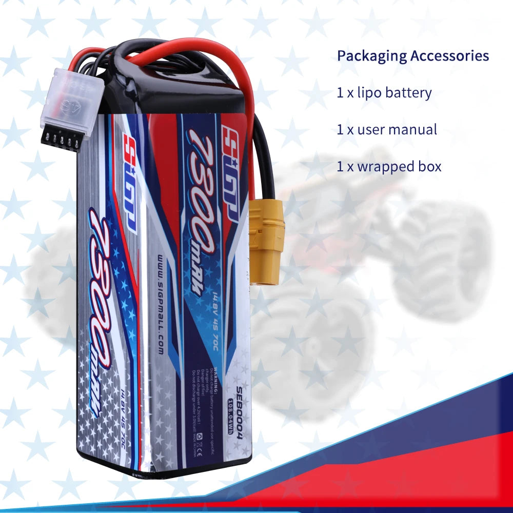 SIGP 4S 14.8V Lipo Battery 6000mAh 7300mAh 70C Soft Pack With XT90 Connector For RC Truck Car Truggy Buggy Vehice Racing Hobby