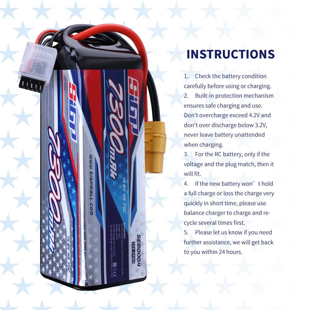 SIGP 4S 14.8V Lipo Battery 6000mAh 7300mAh 70C Soft Pack With XT90 Connector For RC Truck Car Truggy Buggy Vehice Racing Hobby