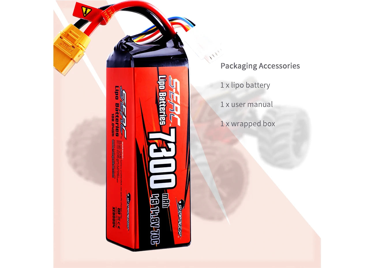 SUNPADOW 4S 14.8V Lipo Battery 7300mAh 70C Soft Pack with XT90 Plug for RC Vehicles Buggy Truggy Crawler Monster Truck Car Hobby