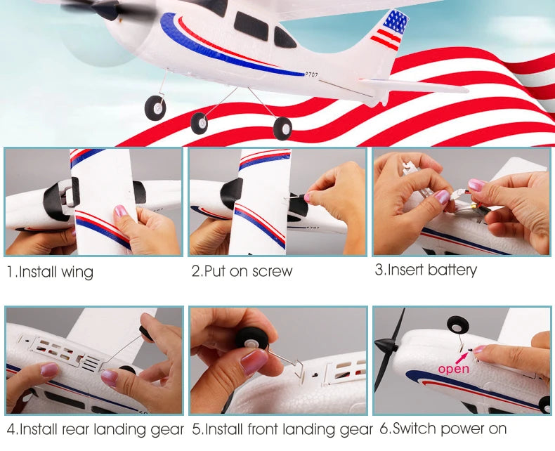 Park10 RC Airplane P707G 2.4G 3D/6G With Gyroscope 3Ch RC Airplane Fixed Wing Plane Outdoor Toys Drone RTF CESSNA 182 Plane Gift