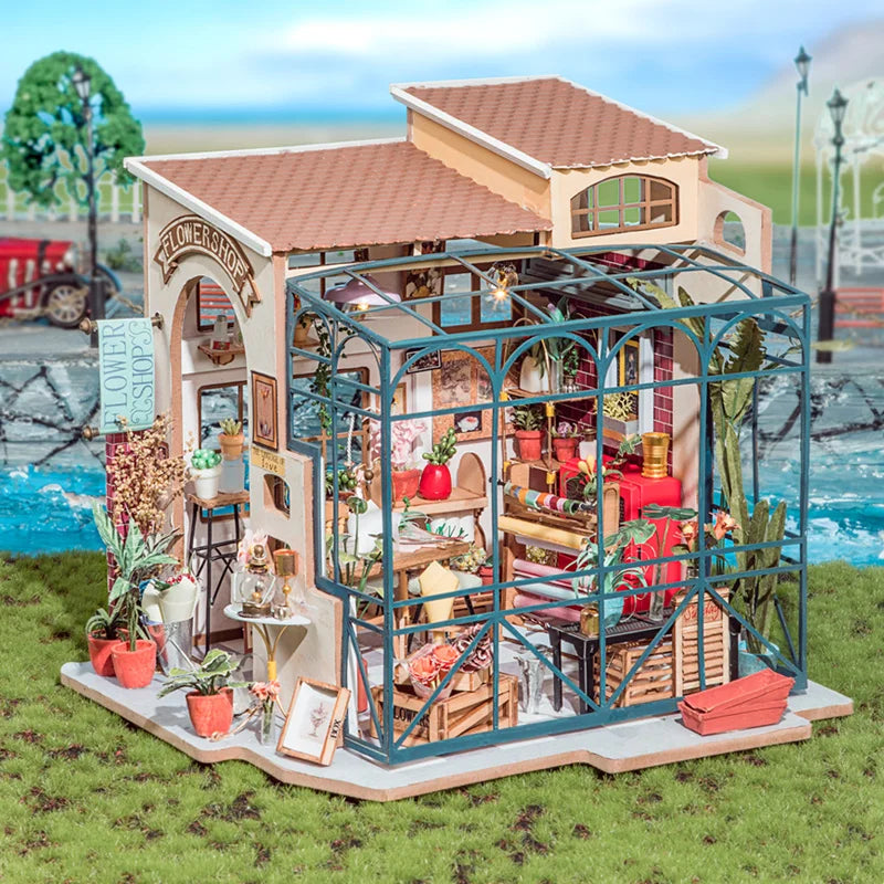 Robotime Rolife DIY Emily's Flower Shop Doll House with Furniture Children Adult Miniature Dollhouse Wooden Kits Toy DG145