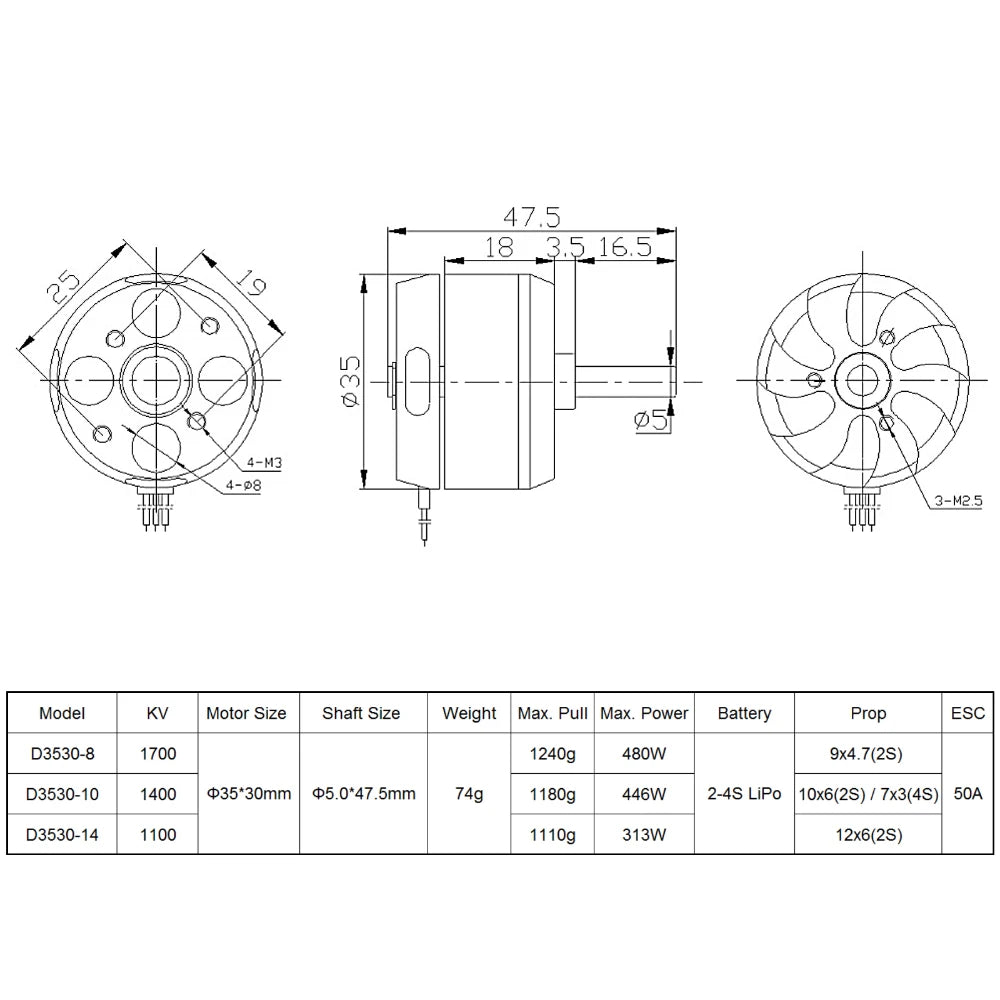 9imod Brushless Motor 2-3/4/5S D2830 D2826 D3548 D3542 D3536 D3530 For RC Mini Multicopters Plane Fixed-wing Aircraft