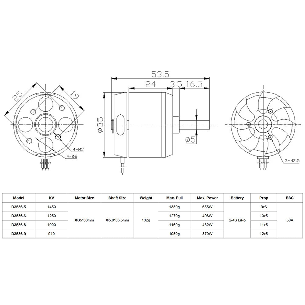 9imod Brushless Motor 2-3/4/5S D2830 D2826 D3548 D3542 D3536 D3530 For RC Mini Multicopters Plane Fixed-wing Aircraft