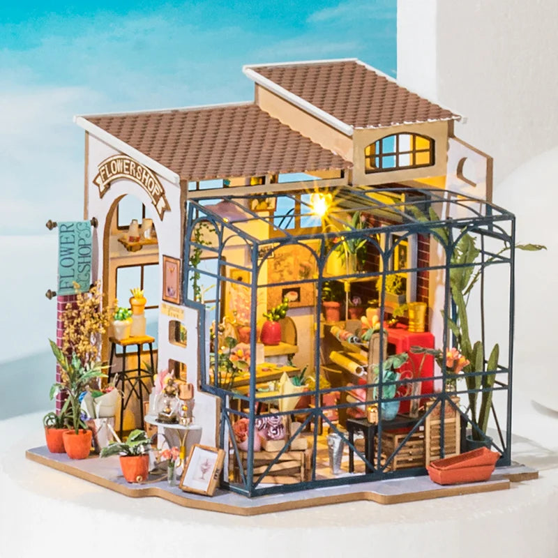 Robotime Rolife DIY Emily's Flower Shop Doll House with Furniture Children Adult Miniature Dollhouse Wooden Kits Toy DG145