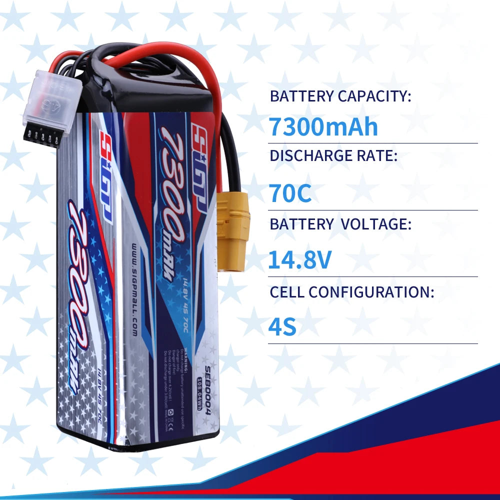 SIGP 4S 14.8V Lipo Battery 6000mAh 7300mAh 70C Soft Pack With XT90 Connector For RC Truck Car Truggy Buggy Vehice Racing Hobby