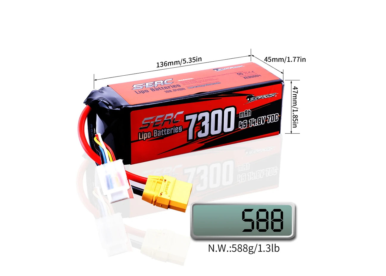 SUNPADOW 4S 14.8V Lipo Battery 7300mAh 70C Soft Pack with XT90 Plug for RC Vehicles Buggy Truggy Crawler Monster Truck Car Hobby