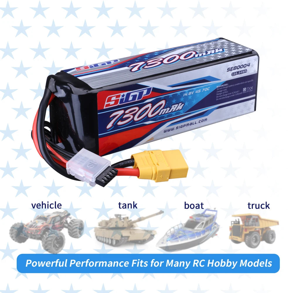 SIGP 4S 14.8V Lipo Battery 6000mAh 7300mAh 70C Soft Pack With XT90 Connector For RC Truck Car Truggy Buggy Vehice Racing Hobby