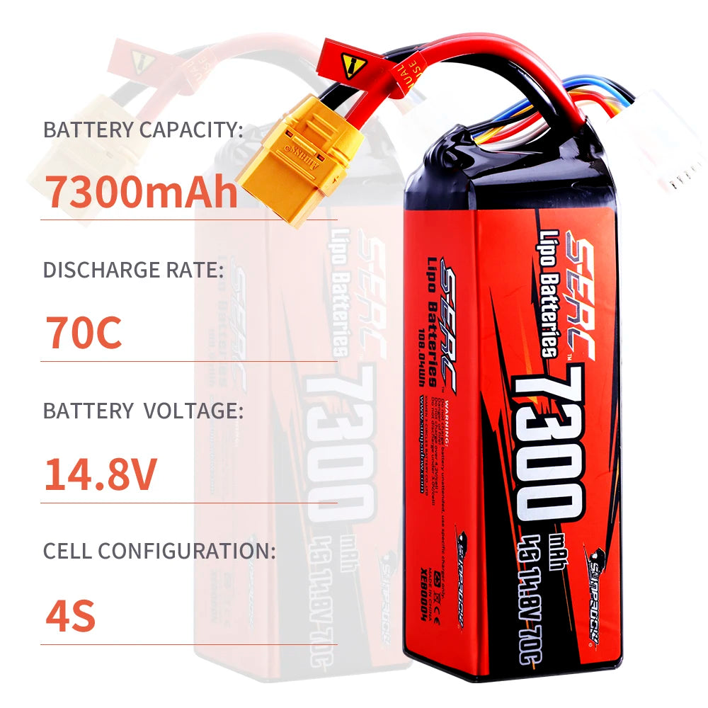 SUNPADOW 4S 14.8V Lipo Battery 7300mAh 70C Soft Pack with XT90 Plug for RC Vehicles Buggy Truggy Crawler Monster Truck Car Hobby