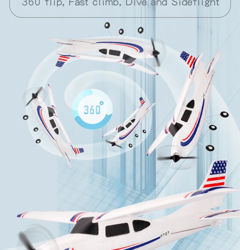 Park10 RC Airplane P707G 2.4G 3D/6G With Gyroscope 3Ch RC Airplane Fixed Wing Plane Outdoor Toys Drone RTF CESSNA 182 Plane Gift
