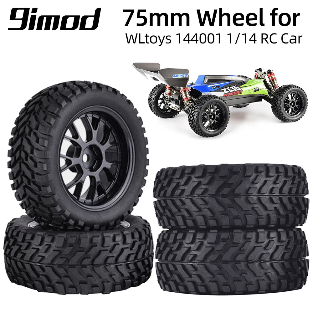 9imod 4Pcs 75mm Rubber Off Road Buggy RC Wheel 12mm Hex Tires For 144001 MN99S MN90 MN86 1/14 1/16 1/10 RC Racing Car Upgrade