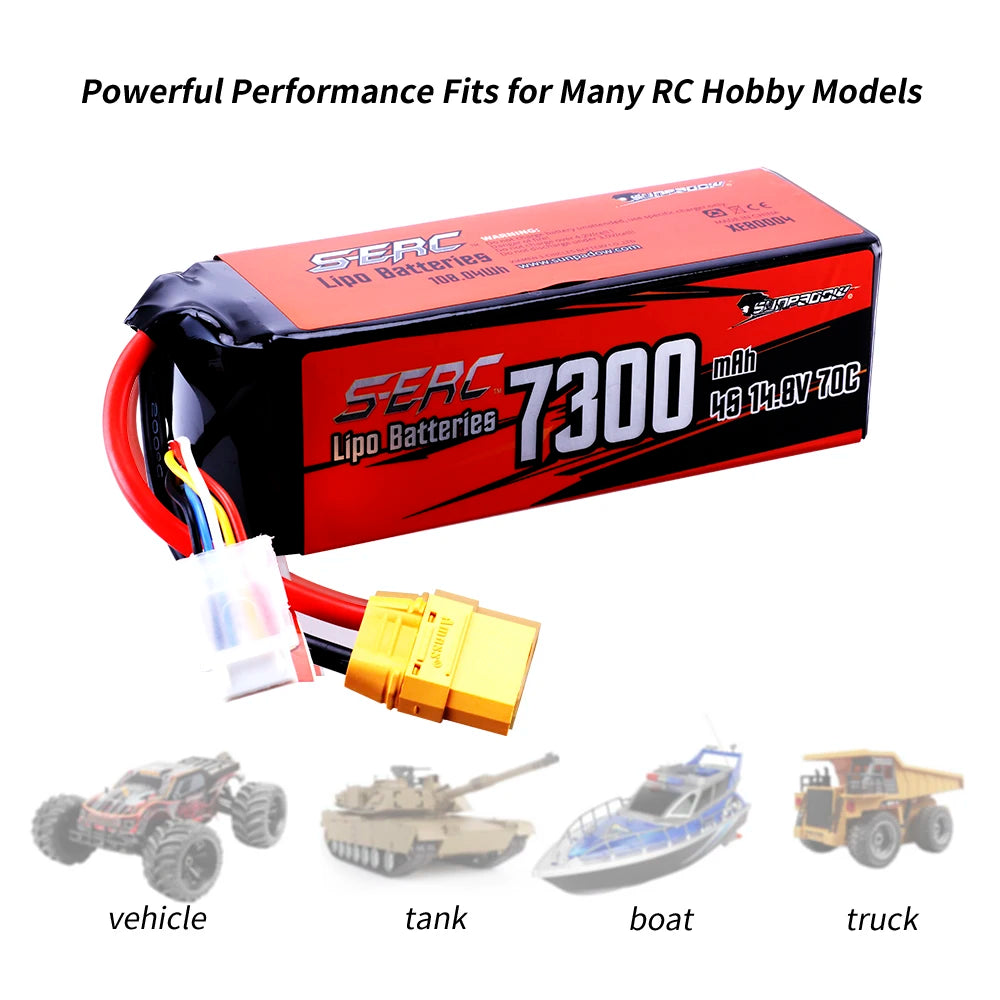 SUNPADOW 4S 14.8V Lipo Battery 7300mAh 70C Soft Pack with XT90 Plug for RC Vehicles Buggy Truggy Crawler Monster Truck Car Hobby