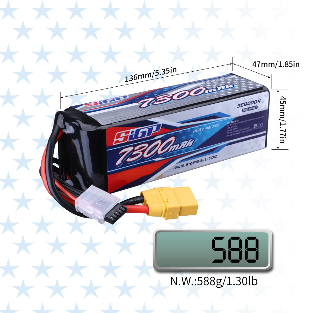 SIGP 4S 14.8V Lipo Battery 6000mAh 7300mAh 70C Soft Pack With XT90 Connector For RC Truck Car Truggy Buggy Vehice Racing Hobby