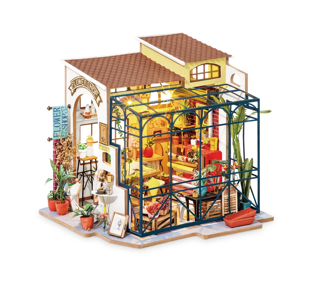 Robotime Rolife DIY Emily's Flower Shop Doll House with Furniture Children Adult Miniature Dollhouse Wooden Kits Toy DG145