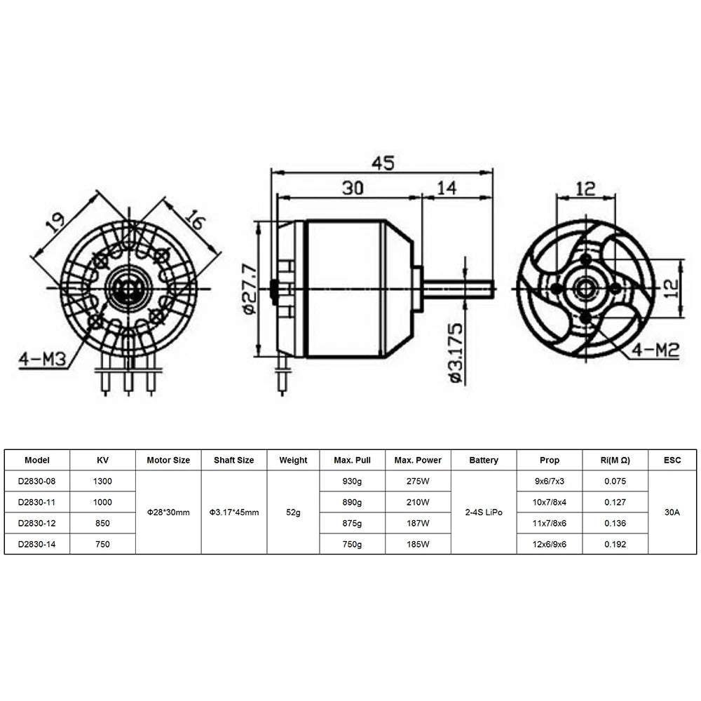 9imod Brushless Motor 2-3/4/5S D2830 D2826 D3548 D3542 D3536 D3530 For RC Mini Multicopters Plane Fixed-wing Aircraft