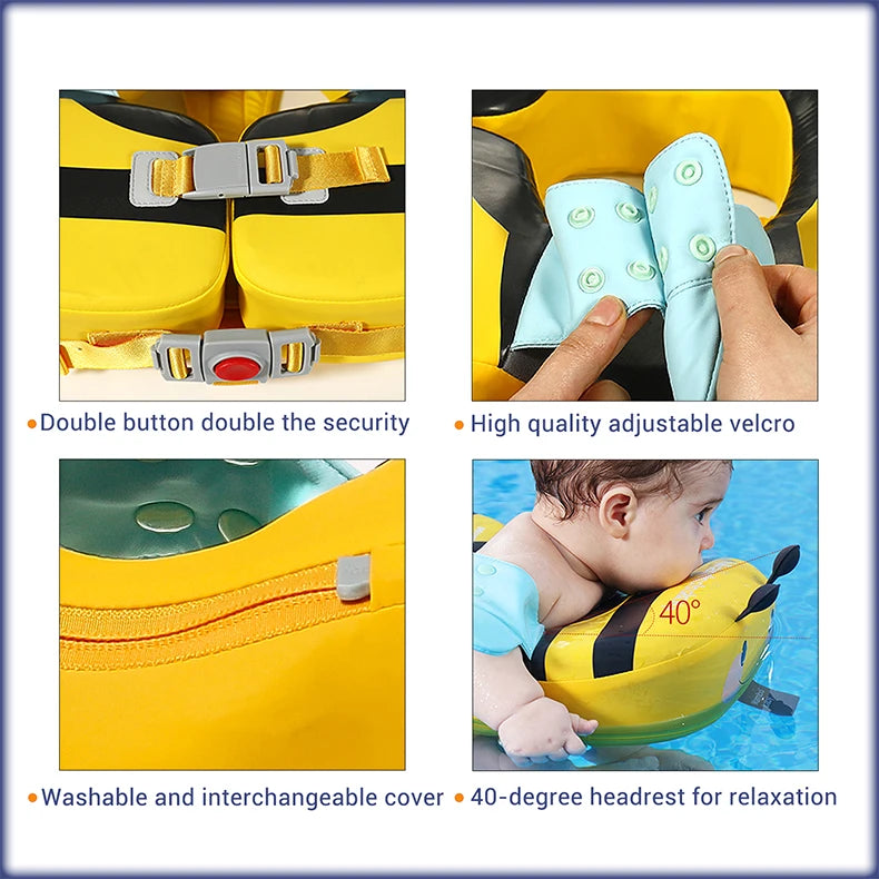 Baby Float With Crotch Strap & Inflation-free Solid Core Mambobaby Kid Swimming Ring Have Sunshade 0-7 Yeas Old Swim Pool Tube