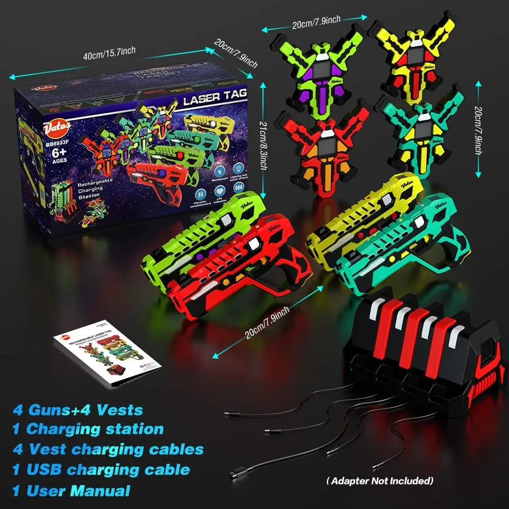 Rechargeable Laser Tag 4 Player Pack with Vests 2.4GHz Data SYNC Display Laser Game for Kids Teen Adults Family Group Activity