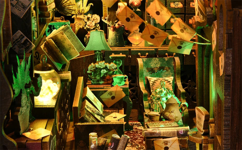 Book Nook Kit Magic House DIY Wooden Puzzle Bookshelf Insert Decor Dollhouse Model Bookend Building Home Decoration Gifts