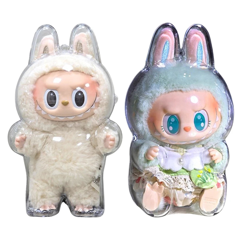 For Labubu Transparent Protective Cover Monster Toy Storage Case Cute Elf Plushie Display Cover for Sitting Party Dolls
