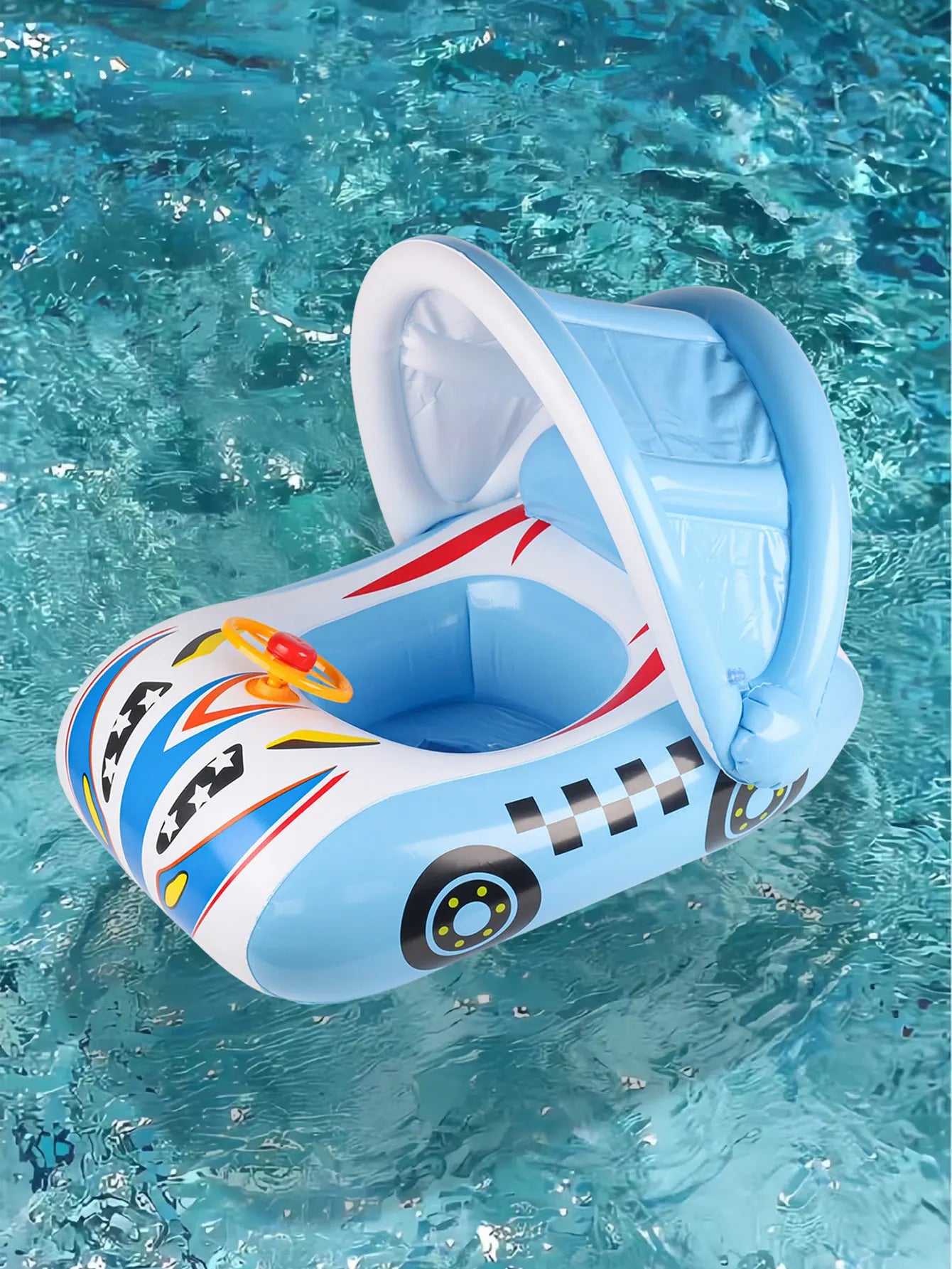1PC Speedboat-shaped Inflatable Canopy Seat Ring, Summer Thickened Pool Float for Water Adventures, Ultimate Beach & Pool Party