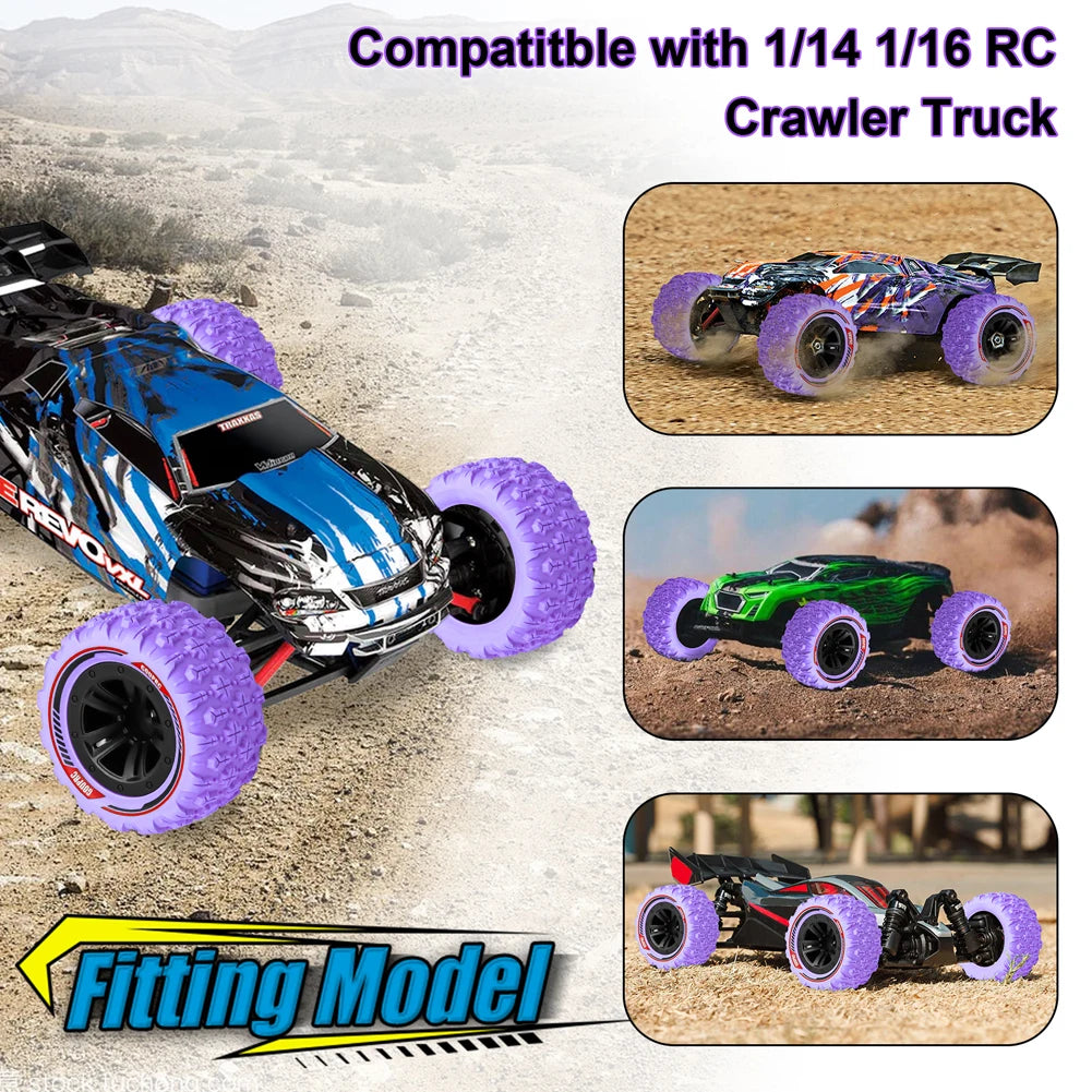 4Pcs 12mm Hex RC Wheel Tires Set Swamp Claw Mud Terrain Tires RC Wheels and Tires for 1/14 1/16 RC Car Crawler Truck