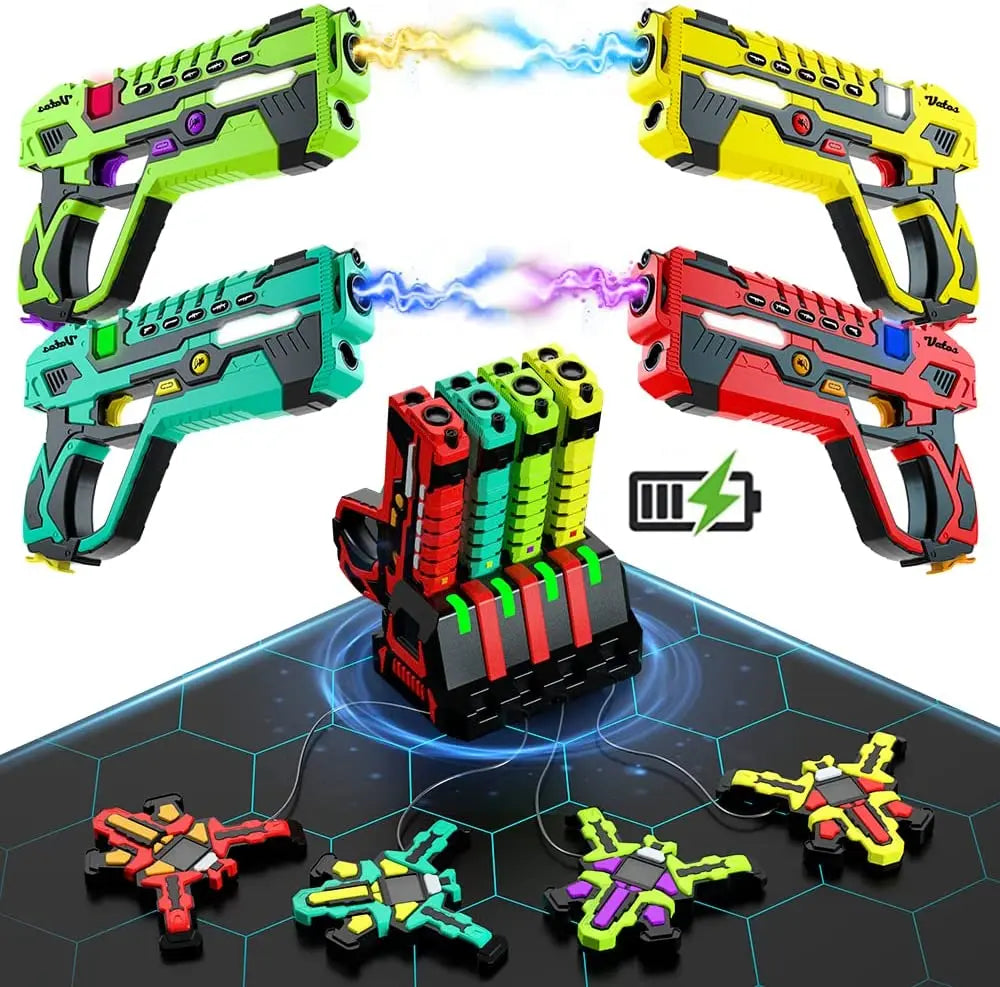 Rechargeable Laser Tag 4 Player Pack with Vests 2.4GHz Data SYNC Display Laser Game for Kids Teen Adults Family Group Activity